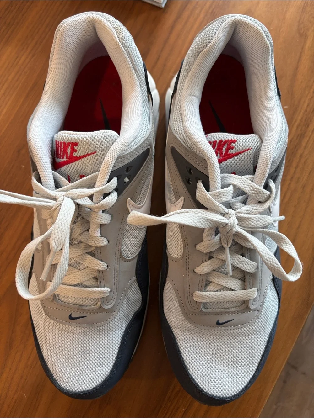 Nike Men's Sneakers in White, Gray, Black with Red Accent